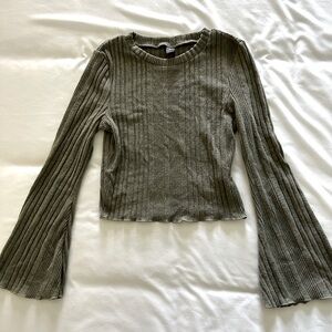 Olive green long flare sleeve crop top